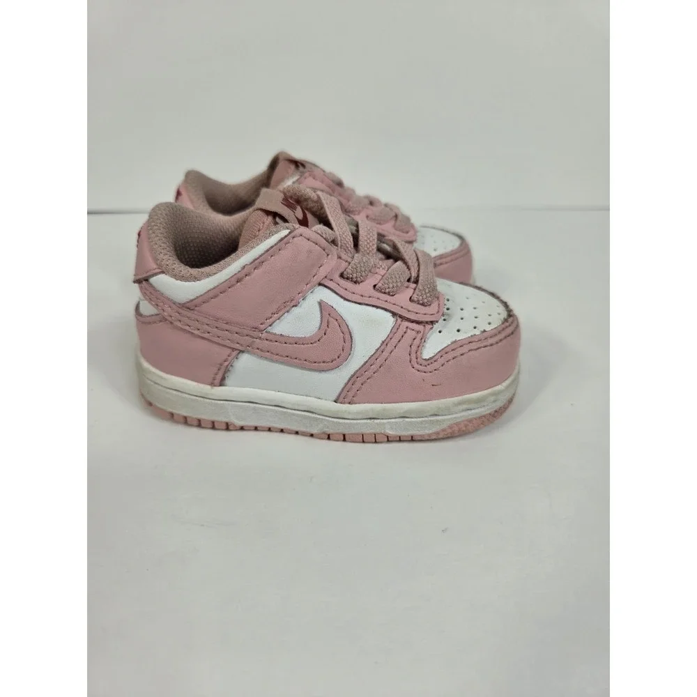 Nike Dunk Low White/Pink Glaze Pomegranate  Toddler Sz  4 C NO INDOLES
